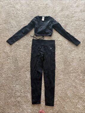 Gymshark Black Textured Long Sleeve Crop Top & Leggings Set nwot